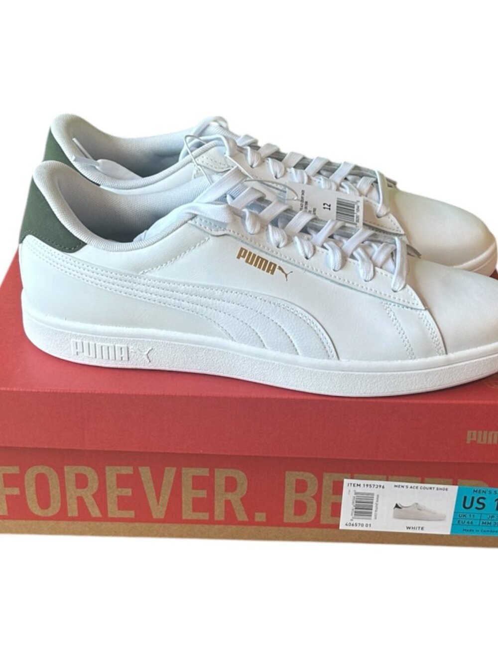 PUMA Men's Ace Court Shoe White Size 12 - Picture 2 of 9